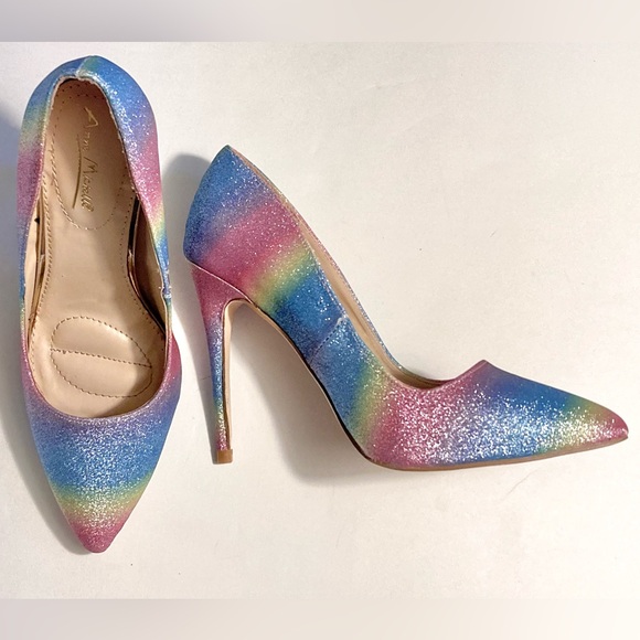 Anne Michelle Glitter Pumps Rainbow Heels Pointed Toe HIBISCUS Stilletos sz 7 - Picture 9 of 16